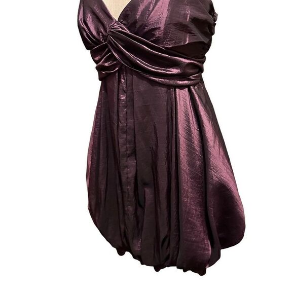 Juno Collection Womens Deep Purple Satin Look Bubble Strapy Mini Dress Sz Medium - Picture 4 of 13